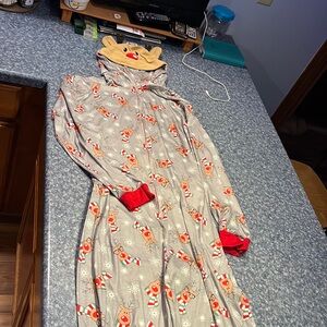 Reindeer onsie pajama with reindeer hood.  -4XL